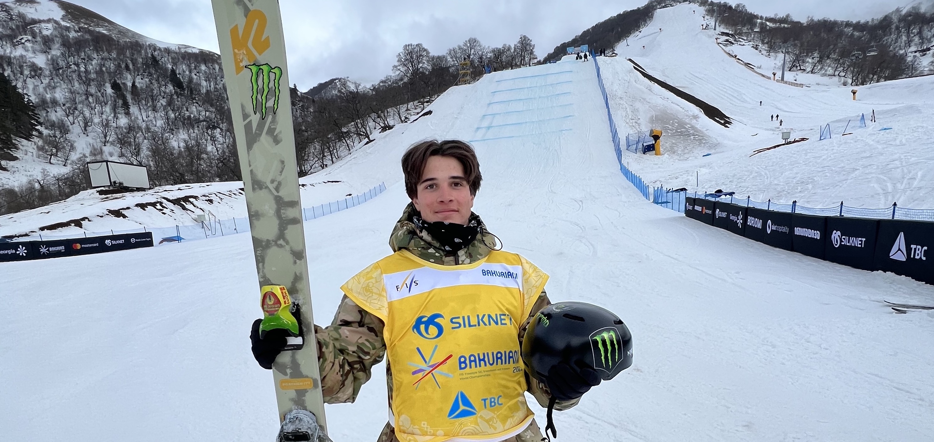 Troy Podmilsak stands in front of the Big Air jump. 