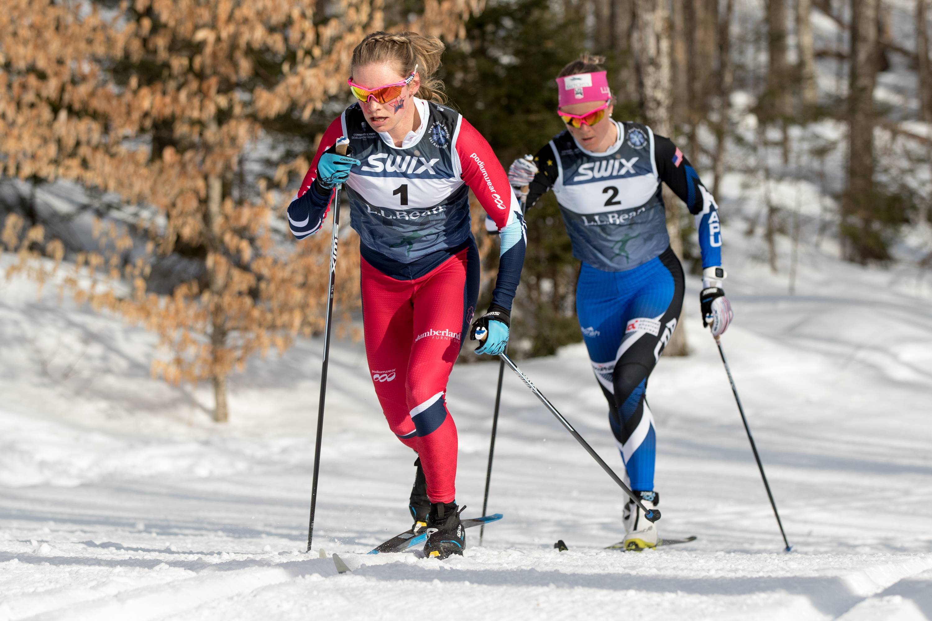 Jessie Diggins and Sadie Bjornsen pulled opened up a big lead during the 30k classic at the L.L.Bean U.S. Cross Country Championship Tuesday. (U.S. Ski &amp; Snowboard - Reese Brown)