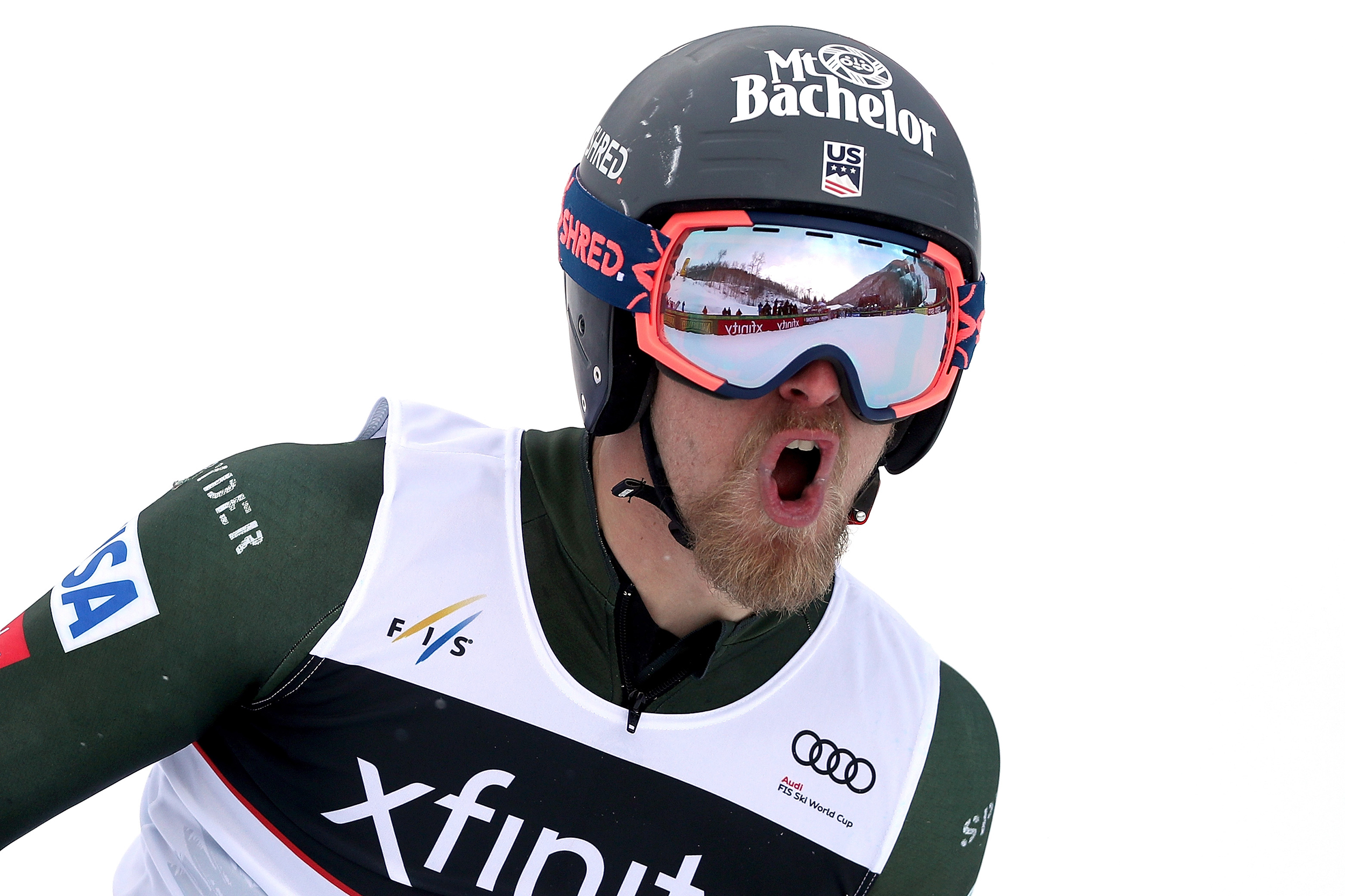 Tommy Ford celebrates after crossing the finish line for his first World Cup victory Sunday at Beaver Creek. (Getty - Matthew Stockman)