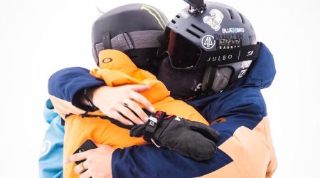 Colby hugging fellow competitor after landing run